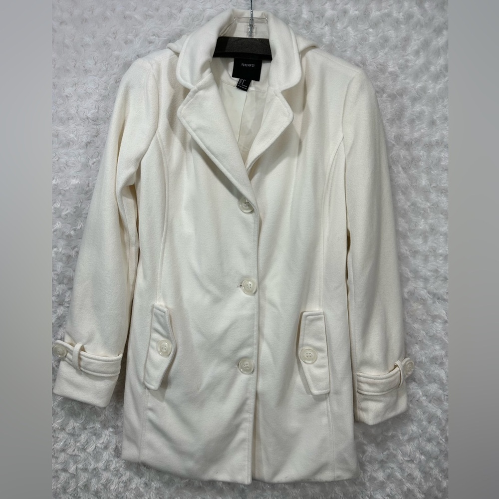 Forever 21 Womens White Hooded Lined Jacket